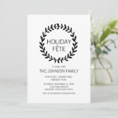 Invitation Fête de Noël noir et blanc Wreath (Debout devant)
