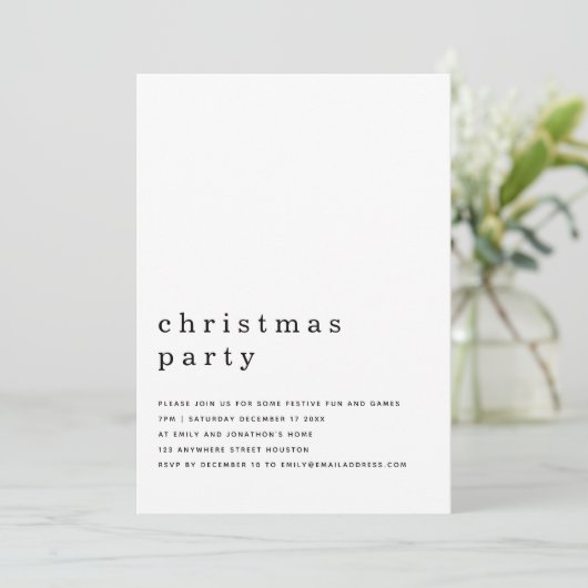 Invitation Fête de Noël noir minimal (Debout devant)