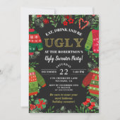 Invitation Fête de Noël Noir moderne Fête de Sweat moche (Devant)