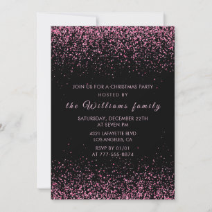 Invitation Fête de Noël noire Paillettes roses