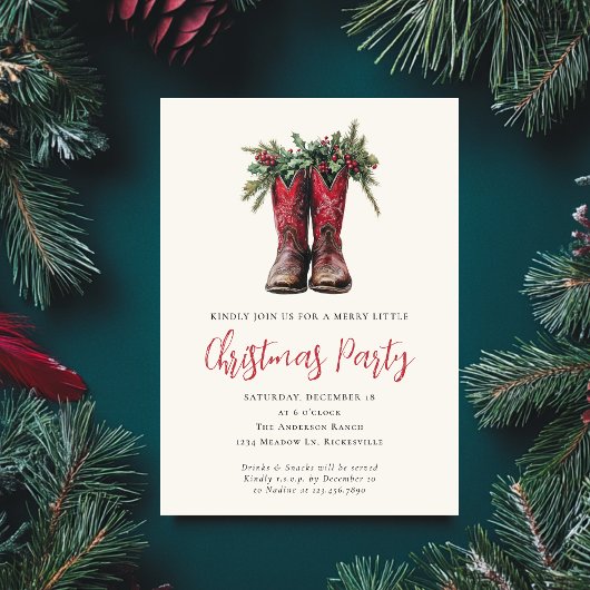 Invitation Fête de Noël Occidentale Festive Boots Holiday