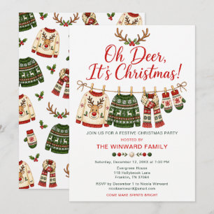 Invitation Fête de Noël Oh Cerf Pull Moche