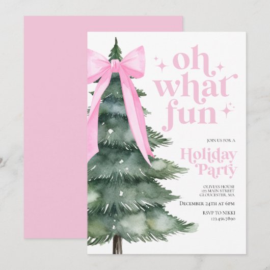 Invitation Fête de Noël Oh Quel Plaisir Rose (Devant / Derrière)
