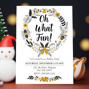 Invitation Fête de Noël Oh What Fun dessinée minimaliste