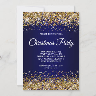 Invitation Fête de Noël ombré bleu marine paillettes dorées