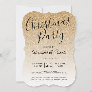 Invitation Fête de Noël ombré paillettes or Chic Script