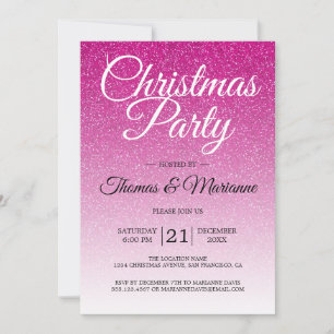Invitation Fête de Noël ombré rose pailleté luxueuse
