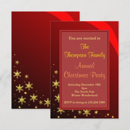 Invitation Fête de Noël Or Rouge (Devant / Derrière)