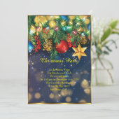 Invitation Fête de Noël or rouge Bleu Green baubles étoile (Debout devant)