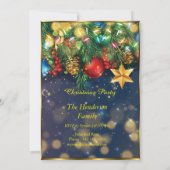 Invitation Fête de Noël or rouge Bleu Green baubles étoile (Dos)