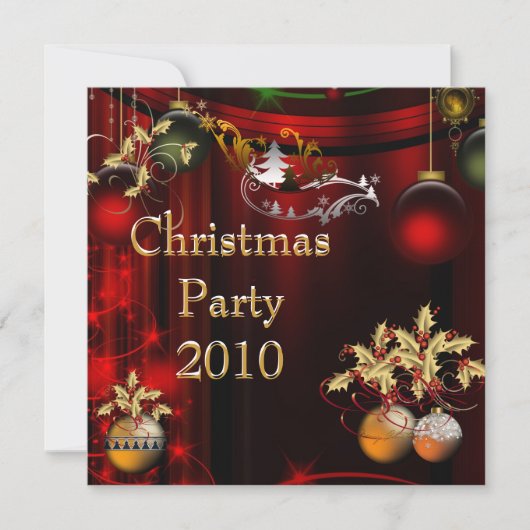 Invitation Fête de Noël Or Xmas Rouge Vert (Devant)