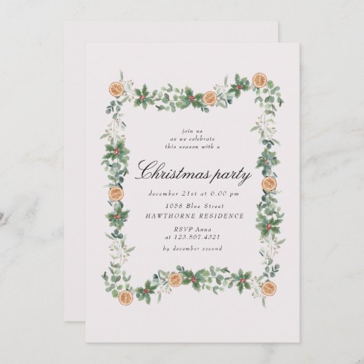 Invitation Fête de Noël Oranges vertes (Devant / Derrière)