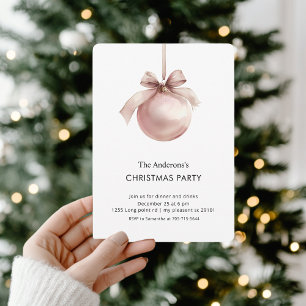 Invitation Fête de Noël Ornement Rose Pâle