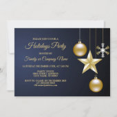 Invitation Fête de Noël Ornements dorés Marine Bleu Élégant (Devant)