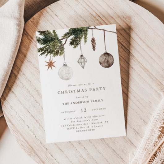 Invitation Fête de Noël Ornements Neutres