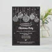 Invitation Fête de Noël ornements noir et argent (Debout devant)