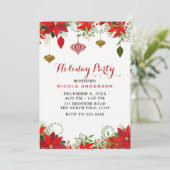 Invitation Fête de Noël Ornements & Poinsettia (Debout devant)
