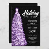 Invitation Fête de Noël ouverte violette  (Devant / Derrière)