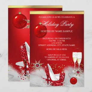 Invitation Fête de Noël Paillettes Rouge Chaussures à Talons 