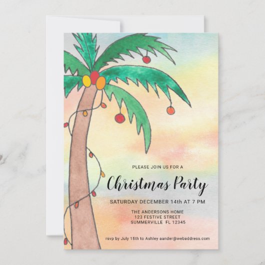 Invitation Fête de Noël Palm Tree (Devant)