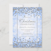 Invitation Fête de Noël Parties scintillant bleue en argent M (Devant)