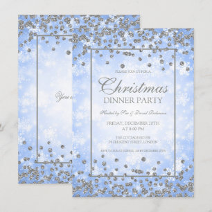 Invitation Fête de Noël Parties scintillant bleue en argent M