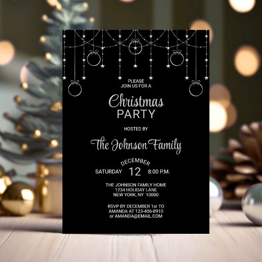 Invitation FÊTE DE NOËL Parties scintillant d'argent noir Éto