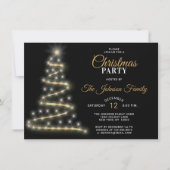Invitation FÊTE DE NOËL Parties scintillant d'or noir Etoiles (Devant)