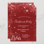 Invitation Fête de Noël parties scintillant rouge (Devant / Derrière)