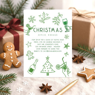 Invitation Fête de Noël Parties scintillant verte à la main