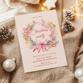 Invitation Fête de Noël Pastel Blush Wreath