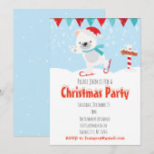 Invitation Fête de Noël Patinage Ours polaire (Devant / Derrière)