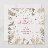 Invitation Fête de Noël, peigne de pin doré, (Dos)