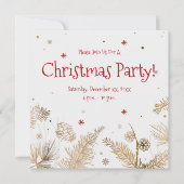Invitation Fête de Noël, peigne de pin doré, (Devant)
