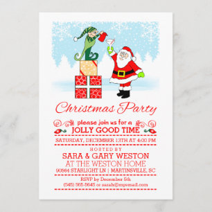Invitation Fête de Noël Père Noël buvant avec l'invitation
