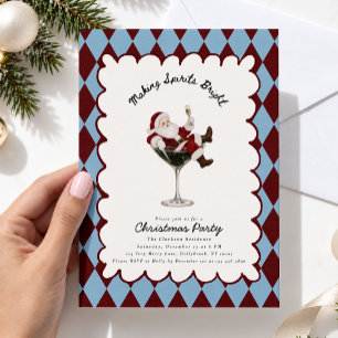 Invitation Fête de Noël Père Noël Fantaisiste Vintage dans un
