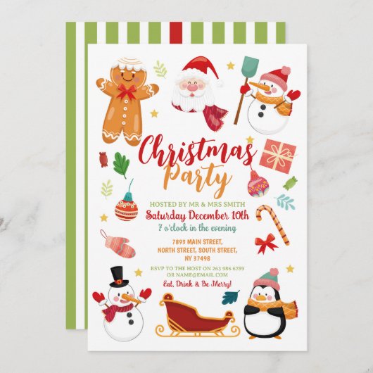 Invitation Fête de Noël Père Noël Gingbread Snowman Fun (Devant / Derrière)