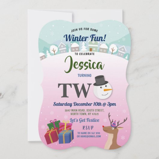 Invitation Fête de Noël Père Noël Snowman Pink (Devant)