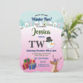 Invitation Fête de Noël Père Noël Snowman Pink (Debout devant)