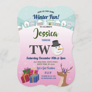 Invitation Fête de Noël Père Noël Snowman Pink