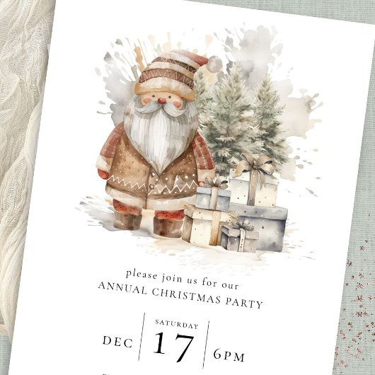 Invitation Fête de Noël Père Noël Watercolor