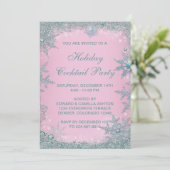 Invitation Fête de Noël Pink Blue Snowflacon Turquoise (Debout devant)