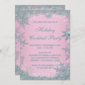 Invitation Fête de Noël Pink Blue Snowflacon Turquoise (Devant / Derrière)