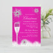Invitation Fête de Noël Pink Champagne Snowflake (Debout devant)