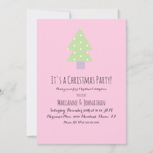 Invitation Fête de Noël Pink Pastel Tree (Devant)