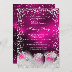 Invitation Fête de Noël Pink Snow Bauble