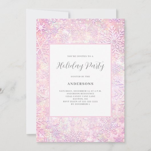 Invitation Fête de Noël Pink Snowflon (Devant)