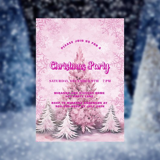 Invitation Fête de Noël Pink tree snowflèches de luxe