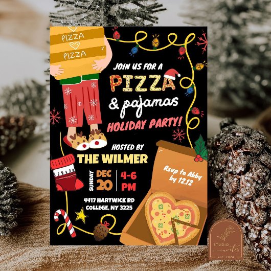 Invitation Fête de Noël Pizza et Pyjama