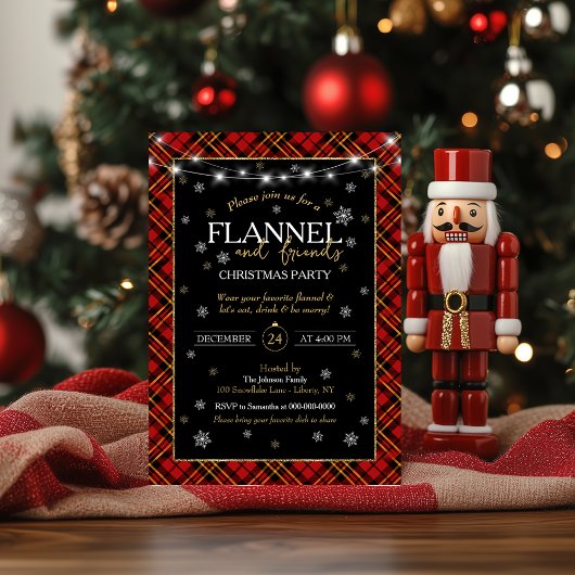 Invitation Fête de Noël Plaid Flannel et Amis 